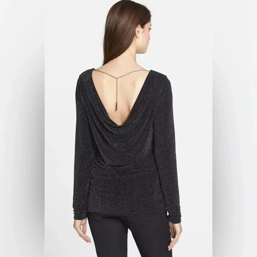 Michael Kors/ Silver chain detail/ Cowl neck back/ Metallic top/ Size  US L